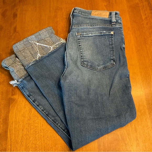 7 For All Mankind Denim - 7 for All Mankind Luxe Vintage Cuffed Plaid Trimmed Jeans, size 29.